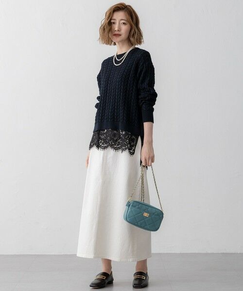 L size ONWARD(大きいサイズ) / エルサイズオンワード タンクトップ | 【洗える】レースコンビストレッチ マットサテン インナー タンクトップ | 詳細15