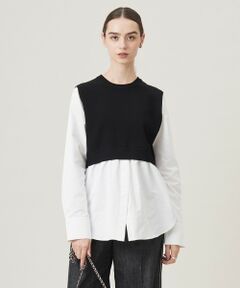 L size ONWARD(大きいサイズ) / エルサイズオンワード ニット・セーター | 【2WAY・洗える】シャツクロスコンビニットプルオーバー