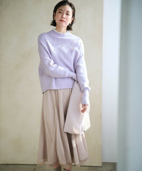 L size ONWARD(大きいサイズ) / エルサイズオンワード ニット・セーター | 【洗える】パール調ディテール ニット（ラベンダー）