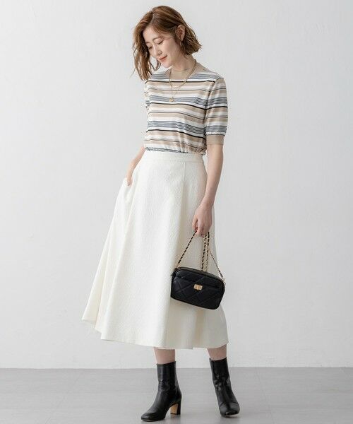 L size ONWARD(大きいサイズ) / エルサイズオンワード ニット・セーター | 【VERY3月号掲載/洗える】プレミアムビオコットン 半袖 マルチボーダー ニット | 詳細1