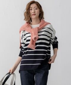 L size ONWARD(大きいサイズ) / エルサイズオンワード ニット・セーター | 【洗える】プレミアムビオコットン ボーダー ワイド ニット