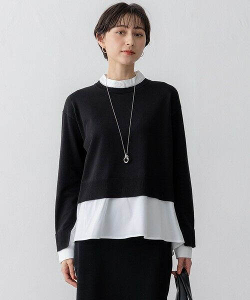 L size ONWARD(大きいサイズ)/エルサイズオンワード 【洗える】シャツ コンビネーション ニット ブラック系 44 L size ONWARD(大きいサイズ)/エルサイズオンワード 【洗える】シャツ コンビネーション ニット ブラック系 44