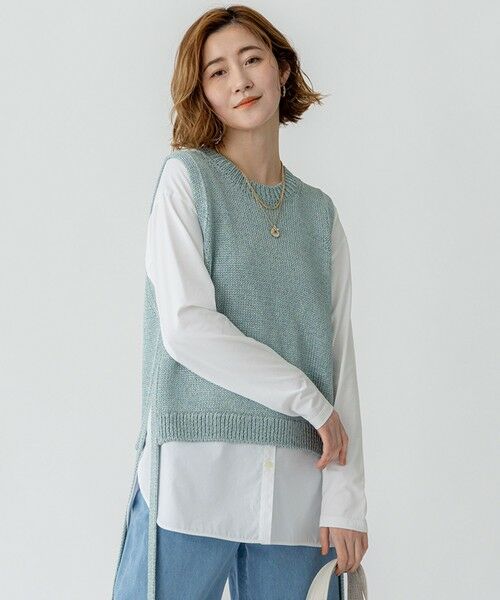 L size ONWARD(大きいサイズ) / エルサイズオンワード ベスト | 【洗える】ブライトリリーヤーン ニット ベスト（ライトグリーン系）