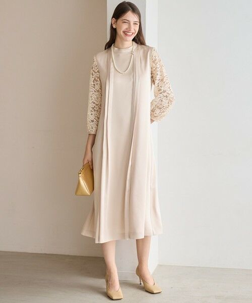 L size ONWARD(大きいサイズ) / エルサイズオンワード ドレス | 【APPLAUDIR】ノーブルサテン レースコンビドレス | 詳細4