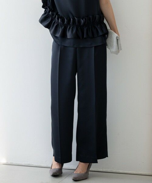 L size ONWARD(大きいサイズ)/エルサイズオンワード 【APPLAUDIR】クリアダブルサテン ワイドシルエットパンツ ネイビー系 44 L size ONWARD(大きいサイズ)/エルサイズオンワード 【APPLAUDIR】クリアダブルサテン ワイドシルエットパンツ ネイビー系 44