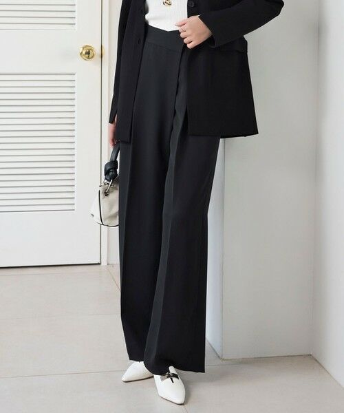 L size ONWARD(大きいサイズ)/エルサイズオンワード 【洗える】シルフィルダブルクロス ワイドパンツ ブラック系 44 L size ONWARD(大きいサイズ)/エルサイズオンワード 【洗える】シルフィルダブルクロス ワイドパンツ ブラック系 44