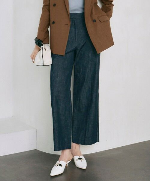 L size ONWARD(大きいサイズ) / エルサイズオンワード その他パンツ | 【洗える】 コットンリアクティブデニム ワイドストレートパンツ(インディゴ系)