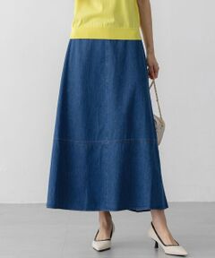 L size ONWARD(大きいサイズ) / エルサイズオンワード ミニ・ひざ丈スカート | 【洗える】ライトダンガリー フレア スカート