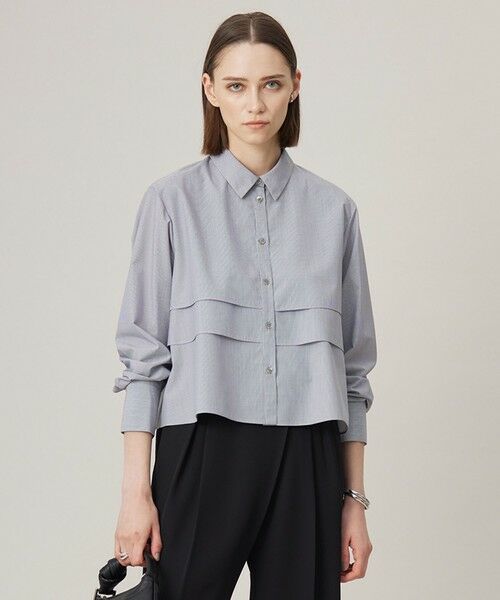 L size ONWARD(大きいサイズ) / エルサイズオンワード シャツ・ブラウス | 【洗える】 クリーンブロード クロップドブラウス(ブラックストライプ系)
