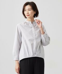 L size ONWARD(大きいサイズ) / エルサイズオンワード シャツ・ブラウス | 【洗える・接触冷感・UVケア】エステネージュストライプ コクーン ブラウス
