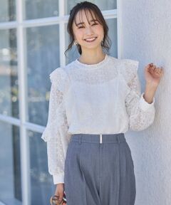 L size ONWARD(大きいサイズ) / エルサイズオンワード シャツ・ブラウス | 【洗える】ラッフルレース トップス