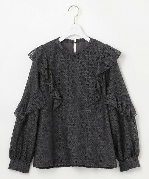 【♡新品タグ付き♡】ナイロン タスラン ラッフルカラー ブラウス／23区 40 TAKA-Q｜ラッフルフリル バンドカラー 8分袖プルオーバー