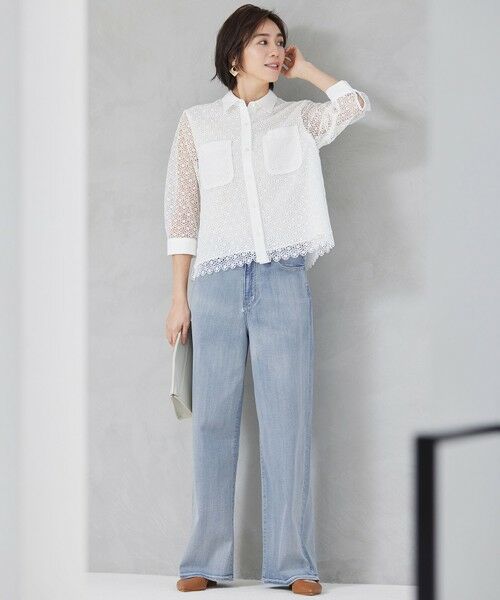 L size ONWARD(大きいサイズ) / エルサイズオンワード シャツ・ブラウス | 【ドラマ「明日はもっと いい日になる」着用】【洗える】ジオメトリックフラワーレースクロップド丈シャツ ブラウス | 詳細1