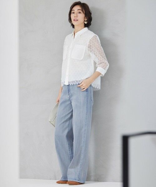L size ONWARD(大きいサイズ) / エルサイズオンワード シャツ・ブラウス | 【ドラマ「明日はもっと いい日になる」着用】【洗える】ジオメトリックフラワーレースクロップド丈シャツ ブラウス | 詳細2