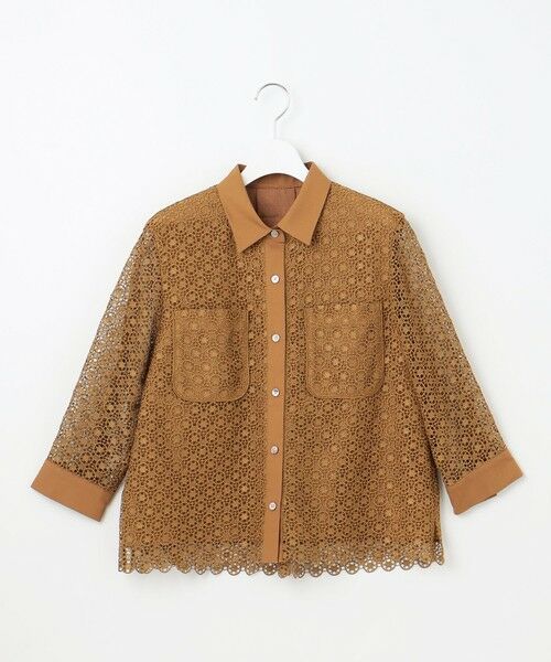 L size ONWARD(大きいサイズ) / エルサイズオンワード シャツ・ブラウス | 【ドラマ「明日はもっと いい日になる」着用】【洗える】ジオメトリックフラワーレースクロップド丈シャツ ブラウス | 詳細11