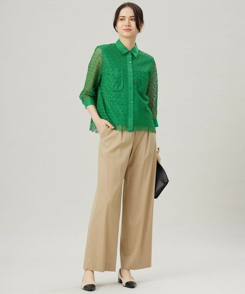 L size ONWARD(大きいサイズ) / エルサイズオンワード シャツ・ブラウス | 【ドラマ「明日はもっと いい日になる」着用】【洗える】ジオメトリックフラワーレースクロップド丈シャツ ブラウス | 詳細20