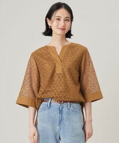 L size ONWARD(大きいサイズ) / エルサイズオンワード シャツ・ブラウス | 【洗える】ジオメトリックフラワーレースプルオーバー ブラウス