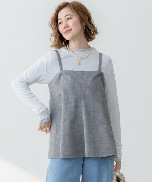 L size ONWARD(大きいサイズ)/エルサイズオンワード 【洗える】スラブツイードストレッチ キャミソール ブラウス グレー系 46