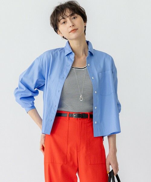 L size ONWARD(大きいサイズ)/エルサイズオンワード 【洗える】CANCLINI クロップド テントライン シャツ サックス系 44 L size ONWARD(大きいサイズ)/エルサイズオンワード 【洗える】CANCLINI クロップド テントライン シャツ サックス系 44