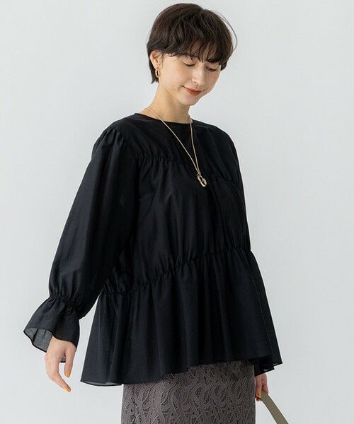 L size ONWARD(大きいサイズ) / エルサイズオンワード シャツ・ブラウス | 【洗える】シアーコットンシルク シャーリング デザイン ブラウス | 詳細4