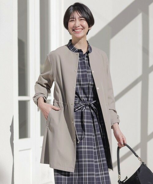 L size ONWARD(大きいサイズ) / エルサイズオンワード その他アウター | 【洗える・撥水】ドライツイルストレッチ ノーカラー コート(モカ系)