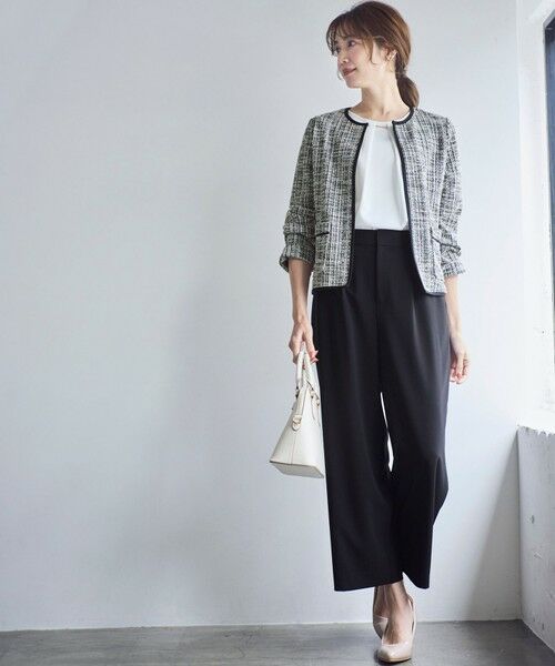 L size ONWARD(大きいサイズ) / エルサイズオンワード ノーカラージャケット | 【2SET】ウォッシャブルジャケット × ブラウス セット | 詳細24