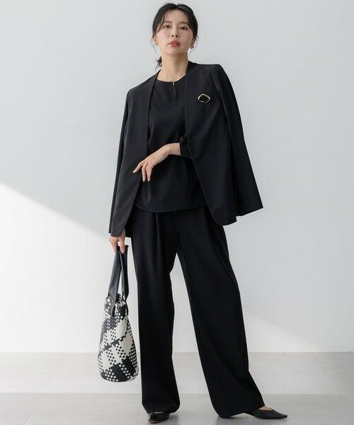 L size ONWARD(大きいサイズ) / エルサイズオンワード ノーカラージャケット | 【セットアップ対応/洗える】2WAYストレッチツイル ジャケット | 詳細2