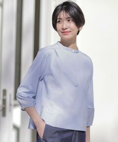 L size ONWARD(大きいサイズ) / エルサイズオンワード カットソー | 【洗える】プレーティングジャージー バンドカラー カットソー