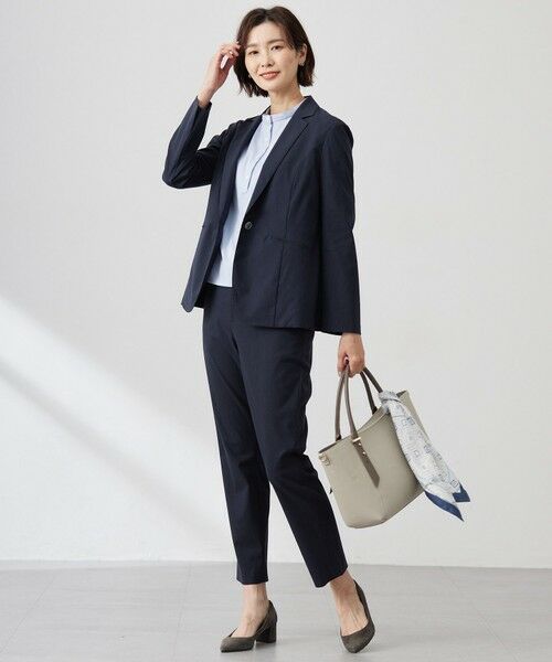 L size ONWARD(大きいサイズ) / エルサイズオンワード カットソー | 【洗える】プレーティングジャージー バンドカラー カットソー | 詳細13