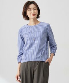 L size ONWARD(大きいサイズ) / エルサイズオンワード カットソー | Jカミーチェストライプ クルーネック カットソー