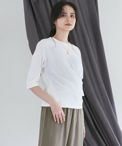 L size ONWARD(大きいサイズ) / エルサイズオンワード カットソー | 【SLOW/一部店舗限定】MVSコットン カシュクール 5分丈 Tシャツ