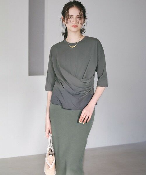 L size ONWARD(大きいサイズ) / エルサイズオンワード カットソー | 【SLOW/一部店舗限定】MVSコットン カシュクール 5分丈 Tシャツ | 詳細3