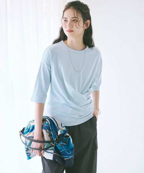 L size ONWARD(大きいサイズ)/エルサイズオンワード 【SLOW/一部店舗限定】MVSコットン カシュクール 5分丈 Tシャツ サックスブルー系 48 L size ONWARD(大きいサイズ)/エルサイズオンワード 【SLOW/一部店舗限定】MVSコットン カシュクール 5分丈 Tシャツ サックスブルー系 48