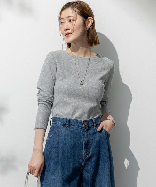 L size ONWARD(大きいサイズ)/エルサイズオンワード 【SLOW/一部店舗限定】ラメリブジャージー ロングTシャツ ライトグレー系 46 L size ONWARD(大きいサイズ)/エルサイズオンワード 【SLOW/一部店舗限定】ラメリブジャージー ロングTシャツ ライトグレー系 46