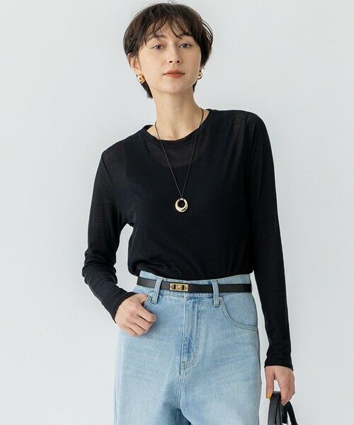 L size ONWARD(大きいサイズ)/エルサイズオンワード 【Oggi5月号掲載/洗える】シアー レイヤード TEE ブラック系 44 L size ONWARD(大きいサイズ)/エルサイズオンワード 【Oggi5月号掲載/洗える】シアー レイヤード TEE ブラック系 44