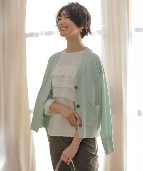 L size ONWARD(大きいサイズ)/エルサイズオンワード 【洗える】Cotton Acetate ドルマンスリーブ カーディガン ミント系 T15 L size ONWARD(大きいサイズ)/エルサイズオンワード 【洗える】Cotton Acetate ドルマンスリーブ カーディガン ミント系 T15