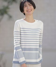 L size ONWARD(大きいサイズ) / エルサイズオンワード ニット・セーター | 【洗える】Cotton Acetate パネルボーダー プルオーバー ニット