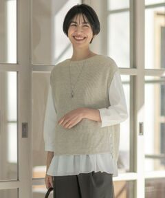 L size ONWARD(大きいサイズ) / エルサイズオンワード ベスト | 【洗える】Linen Cotton Vest  ニット ベスト
