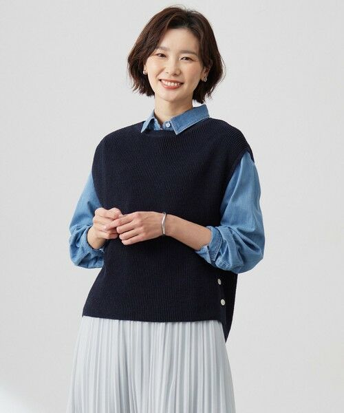 L size ONWARD(大きいサイズ)/エルサイズオンワード 【洗える】Linen Cotton Vest ニット ベスト ネイビー系 T13 L size ONWARD(大きいサイズ)/エルサイズオンワード 【洗える】Linen Cotton Vest ニット ベスト ネイビー系 T13