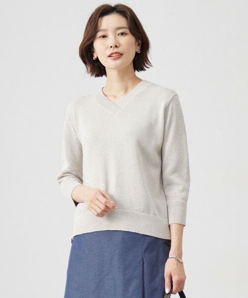 L size ONWARD(大きいサイズ)/エルサイズオンワード 【洗える】GIMA COTTON ミックスカラー Vネック ニット モノトーンMIX系 T15 L size ONWARD(大きいサイズ)/エルサイズオンワード 【洗える】GIMA COTTON ミックスカラー Vネック ニット モノトーンMIX系 T15
