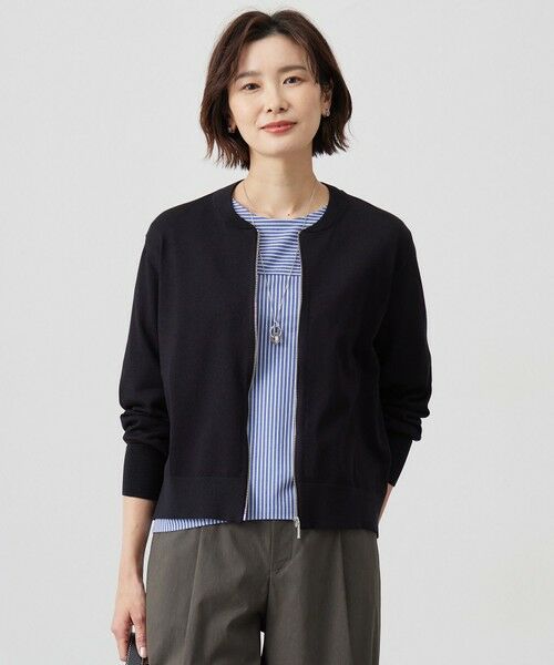 L size ONWARD(大きいサイズ)/エルサイズオンワード 【洗える】ラメニット ブルゾン ブラック系 T15 L size ONWARD(大きいサイズ)/エルサイズオンワード 【洗える】ラメニット ブルゾン ブラック系 T15