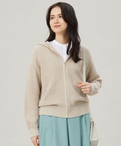 L size ONWARD(大きいサイズ) / エルサイズオンワード パーカー | 【洗える】リネンミドルゲージフーディ ニット