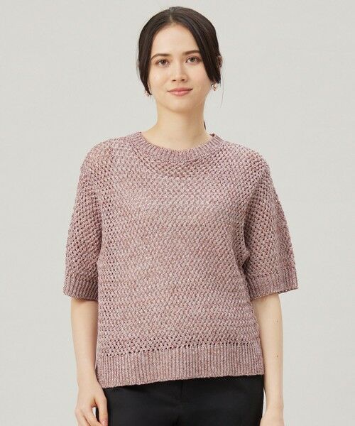 L size ONWARD(大きいサイズ)/エルサイズオンワード 【洗える】カラーミックスメッシュリネン ニット レッド系 44 L size ONWARD(大きいサイズ)/エルサイズオンワード 【洗える】カラーミックスメッシュリネン ニット レッド系 44