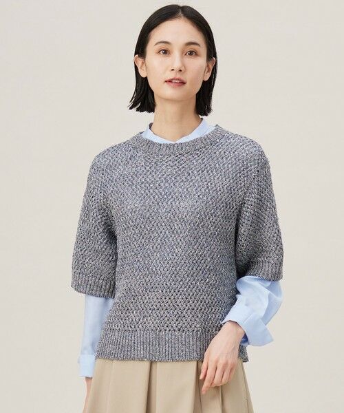 L size ONWARD(大きいサイズ) / エルサイズオンワード ニット・セーター | 【洗える】カラーミックスメッシュリネン ニット（ブルー系）