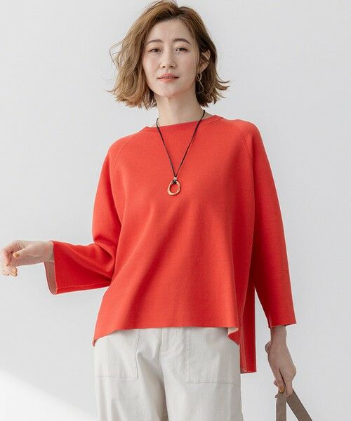 L size ONWARD(大きいサイズ)/エルサイズオンワード 【洗える】バイカラー リターンスリーブ ニット レッド系 46 L size ONWARD(大きいサイズ)/エルサイズオンワード 【洗える】バイカラー リターンスリーブ ニット レッド系 46