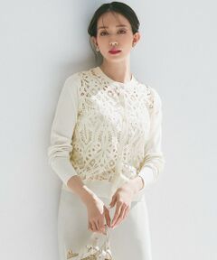L size ONWARD(大きいサイズ) / エルサイズオンワード カーディガン・ボレロ | 【洗える】エンブロイダリーレース カーディガン