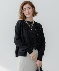 L size ONWARD(大きいサイズ) / エルサイズオンワード カーディガン・ボレロ | 【洗える】エンブロイダリーレース カーディガン