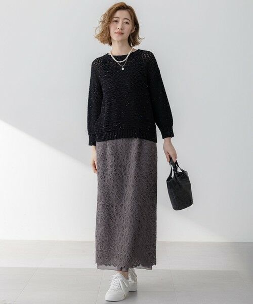 L size ONWARD(大きいサイズ) / エルサイズオンワード ニット・セーター | 【洗える】スパングル ボートネック ニット | 詳細6