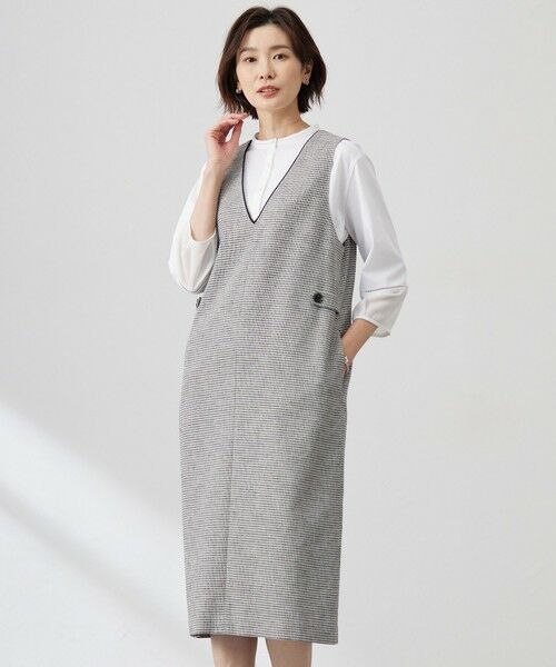 L size ONWARD(大きいサイズ)/エルサイズオンワード 【洗える】Calameraリングメッシュ ジャンパースカート モノトーン系 T15 L size ONWARD(大きいサイズ)/エルサイズオンワード 【洗える】Calameraリングメッシュ ジャンパースカート モノトーン系 T15