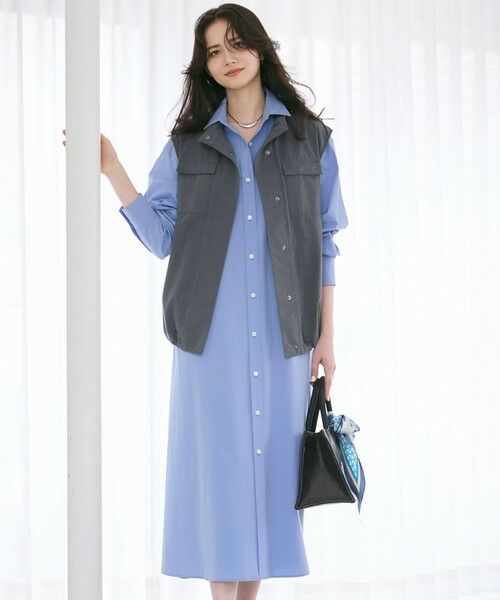 L size ONWARD(大きいサイズ)/エルサイズオンワード 【SLOW/一部店舗限定】タンブラーコットンブロード シャツワンピース ブルー系 44 L size ONWARD(大きいサイズ)/エルサイズオンワード 【SLOW/一部店舗限定】タンブラーコットンブロード シャツワンピース ブルー系 44